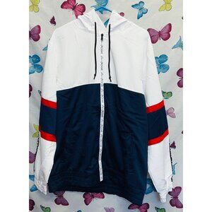 New! Marc Ecko 2X Hooded Jacket Red/White/Blue Polyester Lightweight Zip-Up Pock